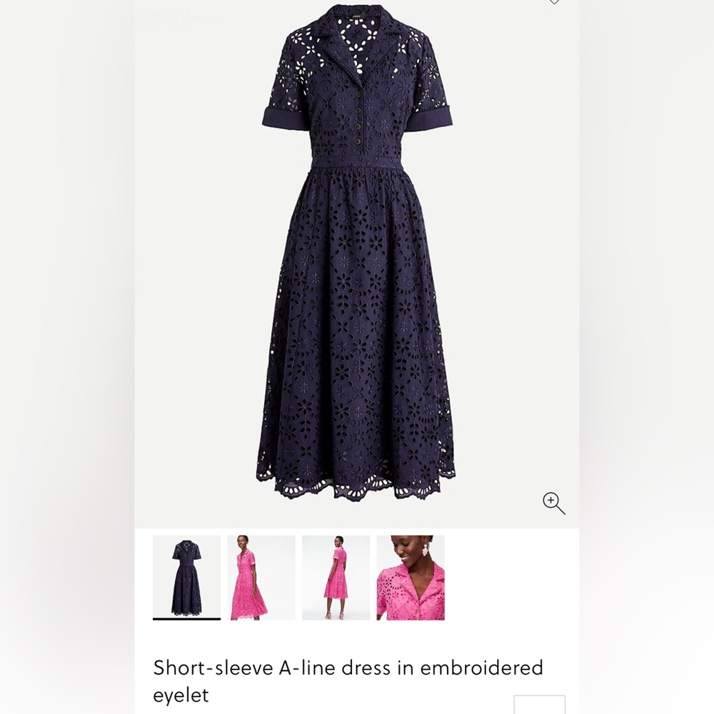 J. Crew Navy Embroidered Eyelet Midi Dress